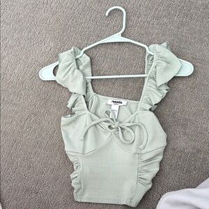 RSQ Green Crop Top with Ruffled Accents